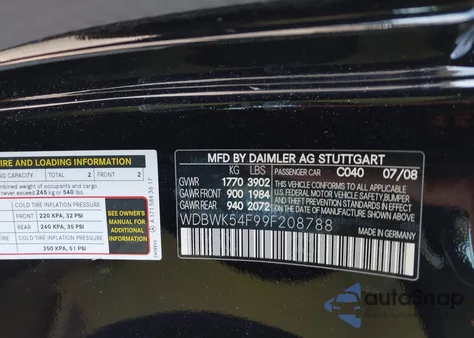 2009 Mercedes-Benz Slk 300 z USA, uszkodzony, nr VIN WDBWK54F99F208788